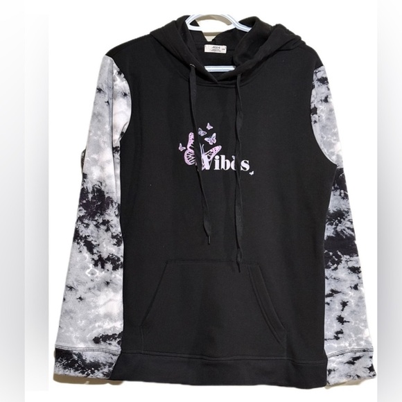 Ardene Tops - Black and Gray Hoodie with Vibes Print from Ardene